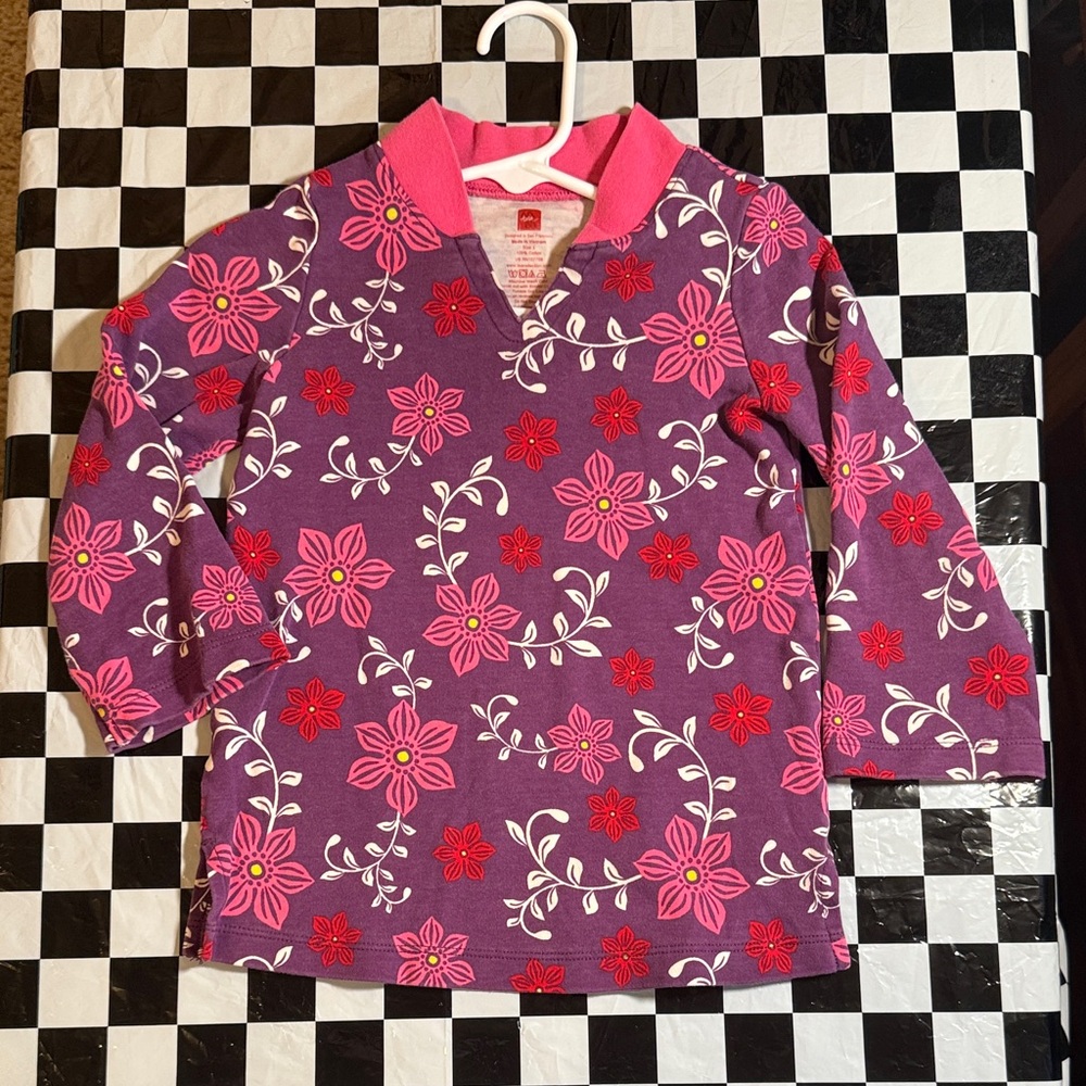 100% Cotton Tea Collection Floral Long Sleeve Shirt - Purple and Red